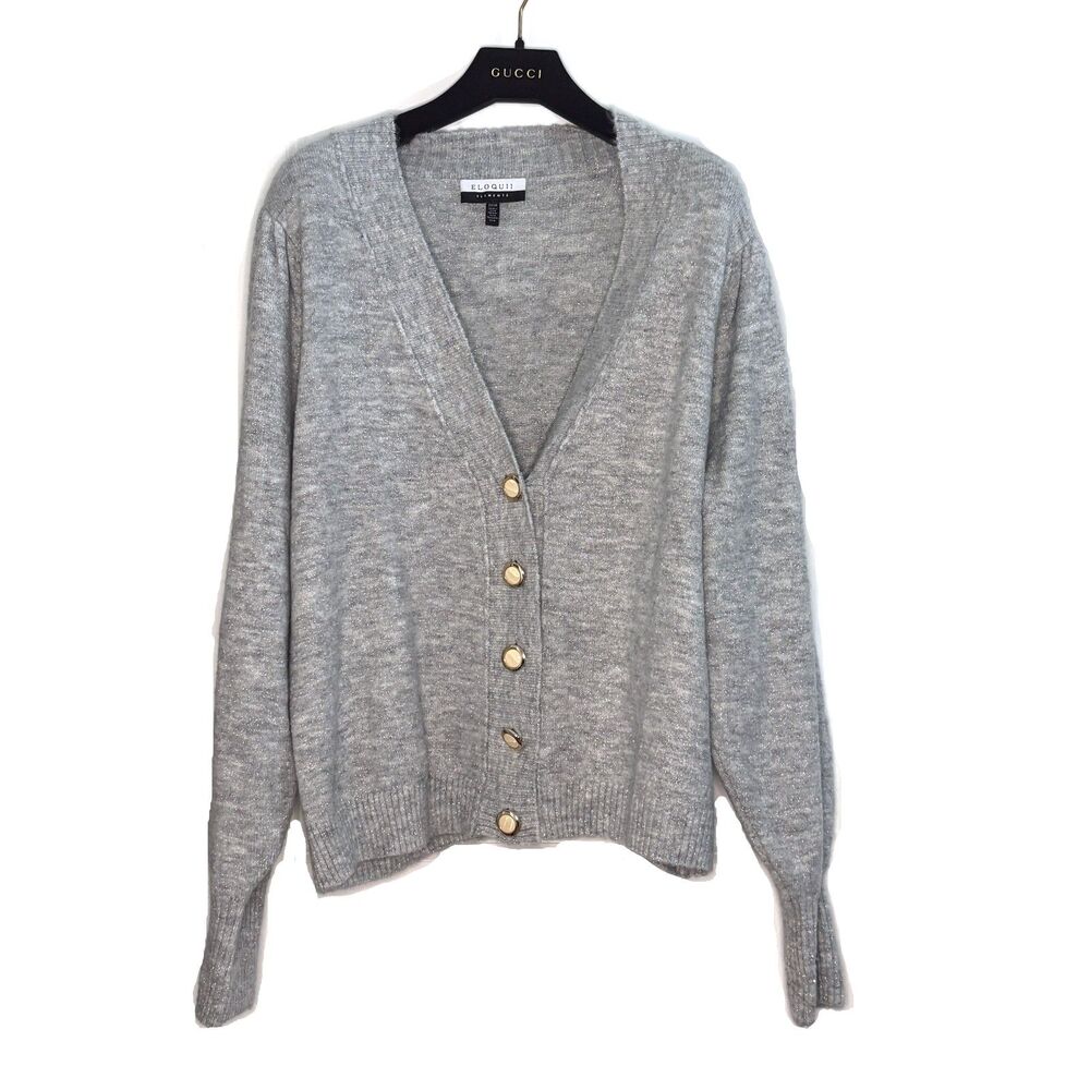 Eloquii Plus Size 22/24 Silver Gray Metallic Tinsel Balloon Sleeve Cardigan NWT